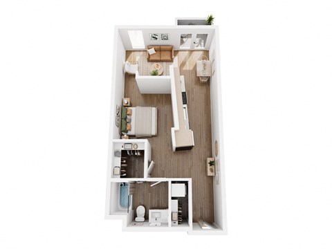 Floor plan for studio, 1 bath, 618 sqft